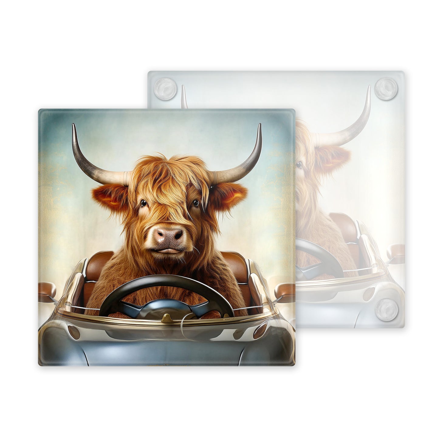 Highland Cow Glass Coaster Set – Fun and Quirky Designs - Set 1