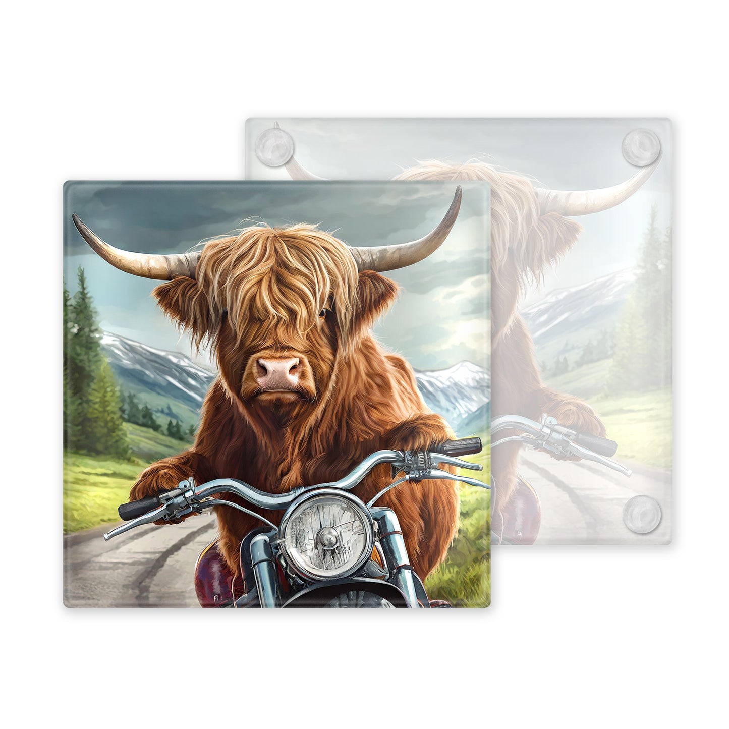 Highland Cow Glass Coaster Set – Fun and Quirky Designs - Set 1