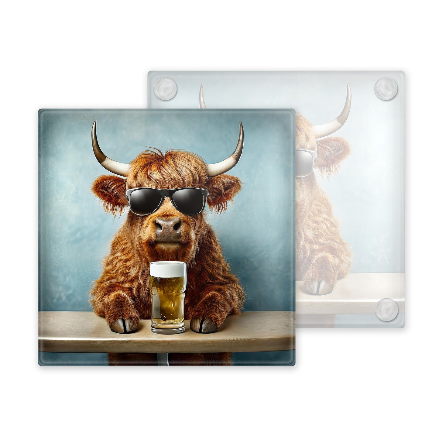 Highland Cow Glass Coaster Set – Fun and Quirky Designs - Set 1