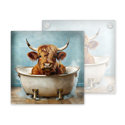 Highland Cow Glass Coaster Set – Fun and Quirky Designs - Set 2