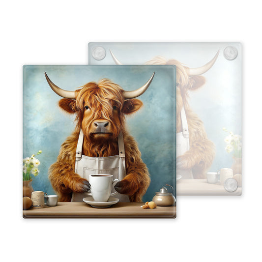 Highland Cow Glass Coaster Set – Fun and Quirky Designs - Set 3