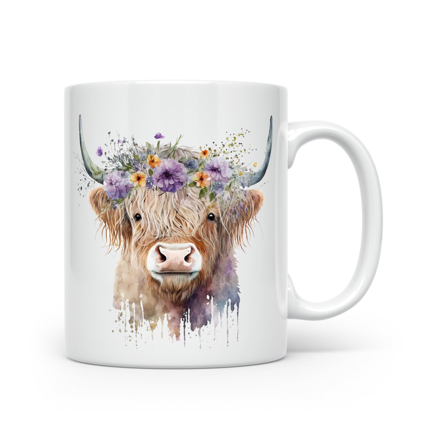 Highland Cow Mug Collection – Watercolour Designs with Floral Crowns