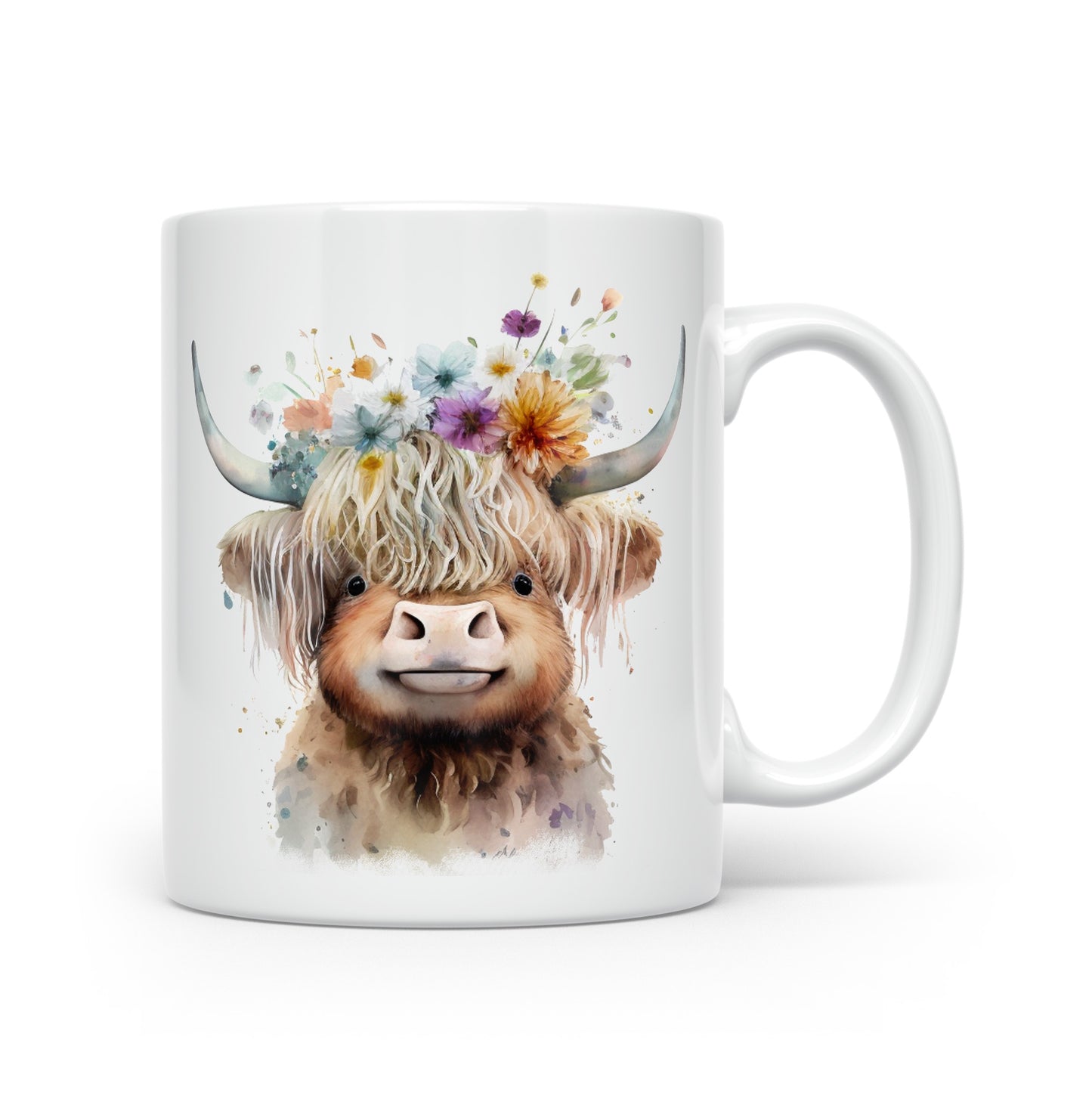 Highland Cow Mug Collection – Watercolour Designs with Floral Crowns