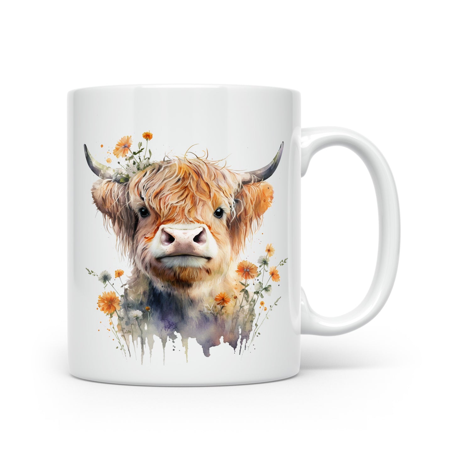 Highland Cow Mug Collection – Watercolour Designs with Floral Crowns