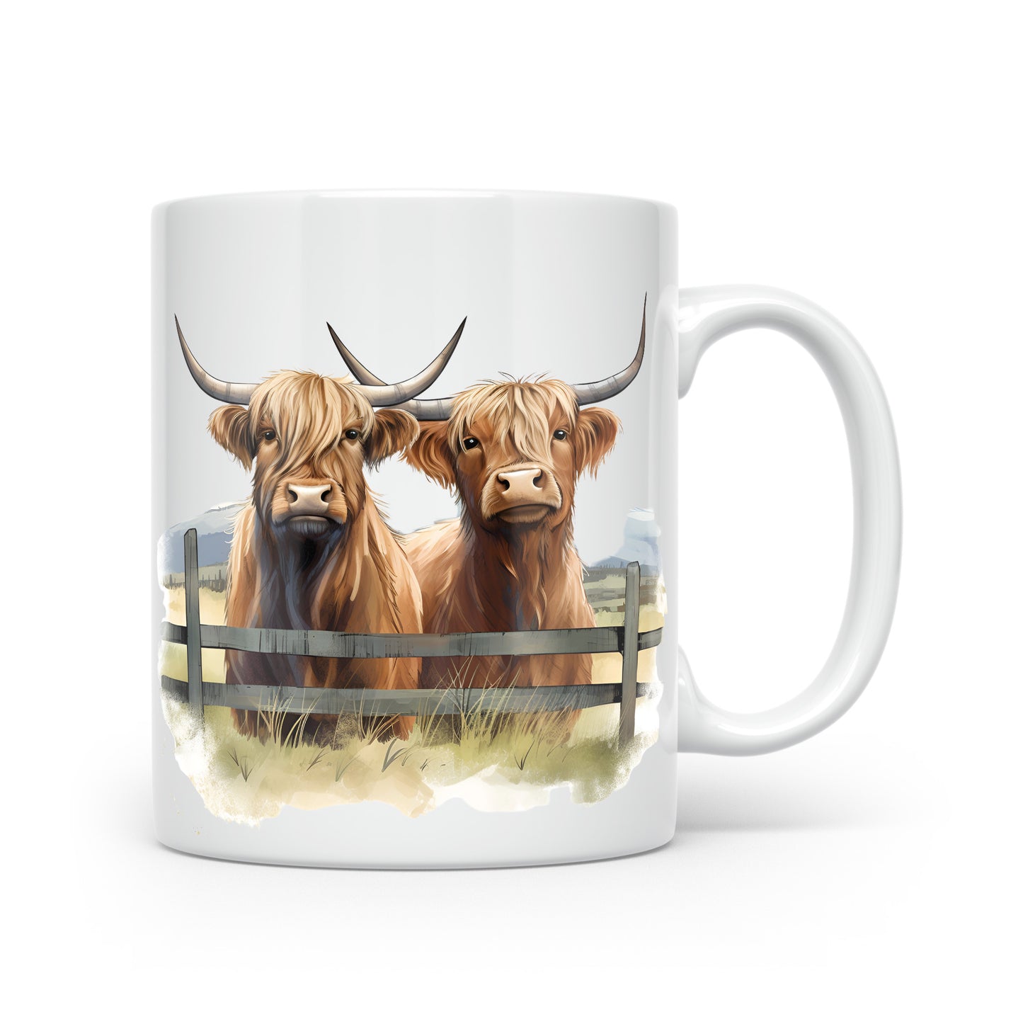 Highland Cow Mug Collection – Watercolour Cows in Tartan Scarves