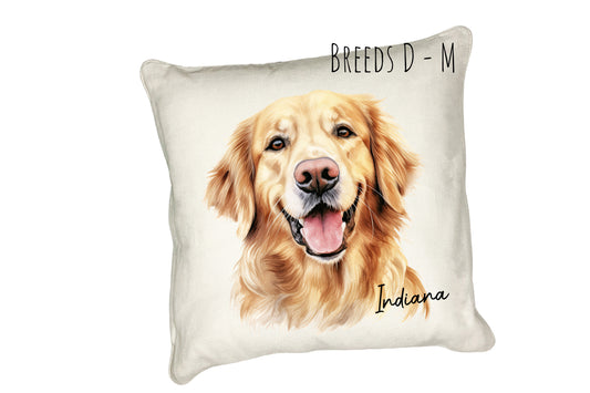 Hand Printed Watercolour Dog Cushions - Breeds D-M