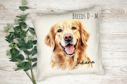 Hand Printed Watercolour Dog Cushions - Breeds D-M