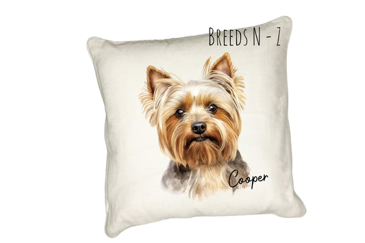 Hand Printed Watercolour Dog Cushions - Breeds N-Z