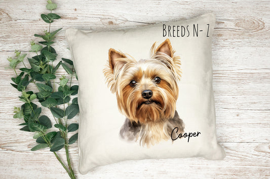 Hand Printed Watercolour Dog Cushions - Breeds N-Z