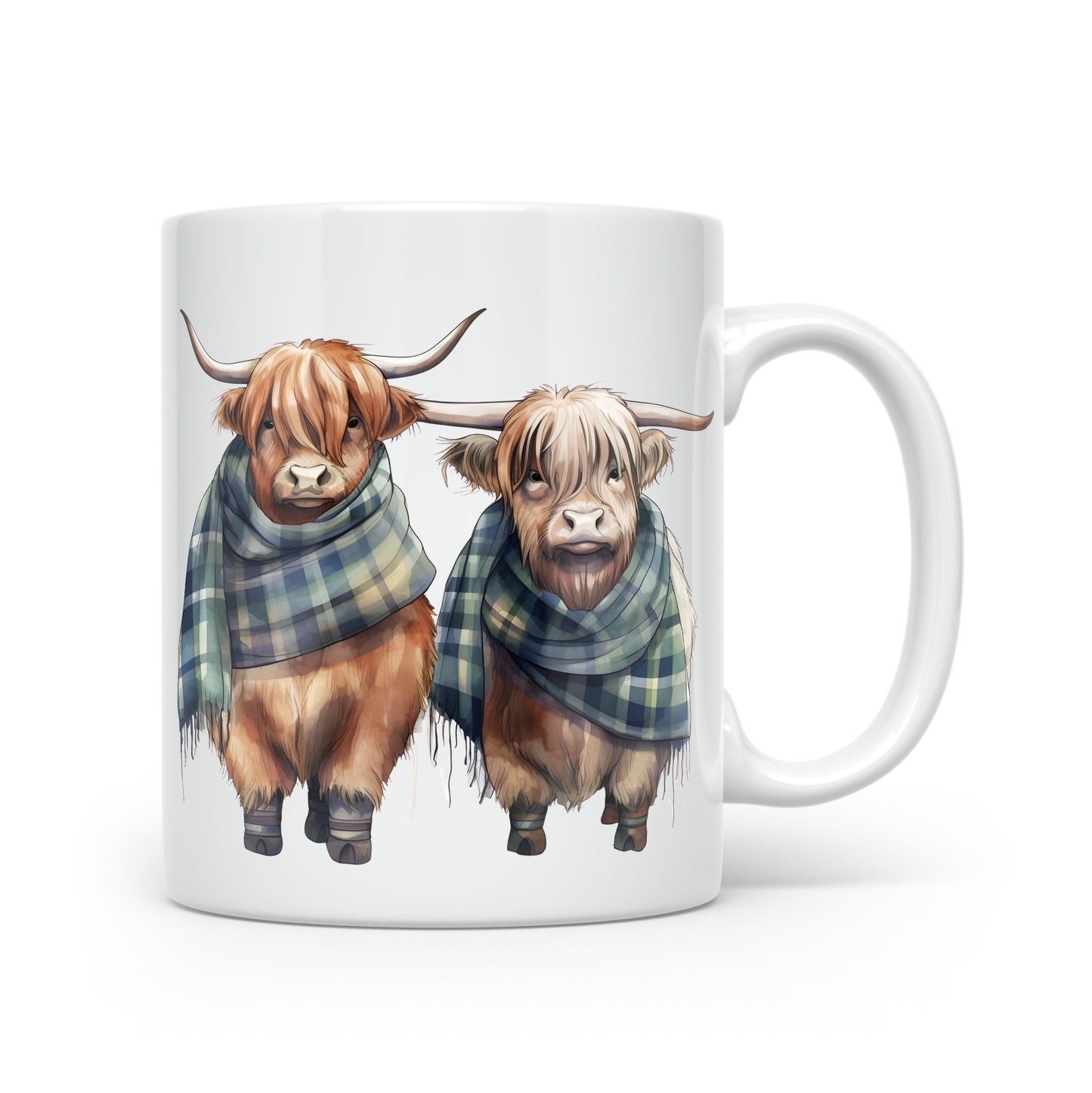 Highland Cow Mug Collection – Watercolour Cows in Tartan Scarves