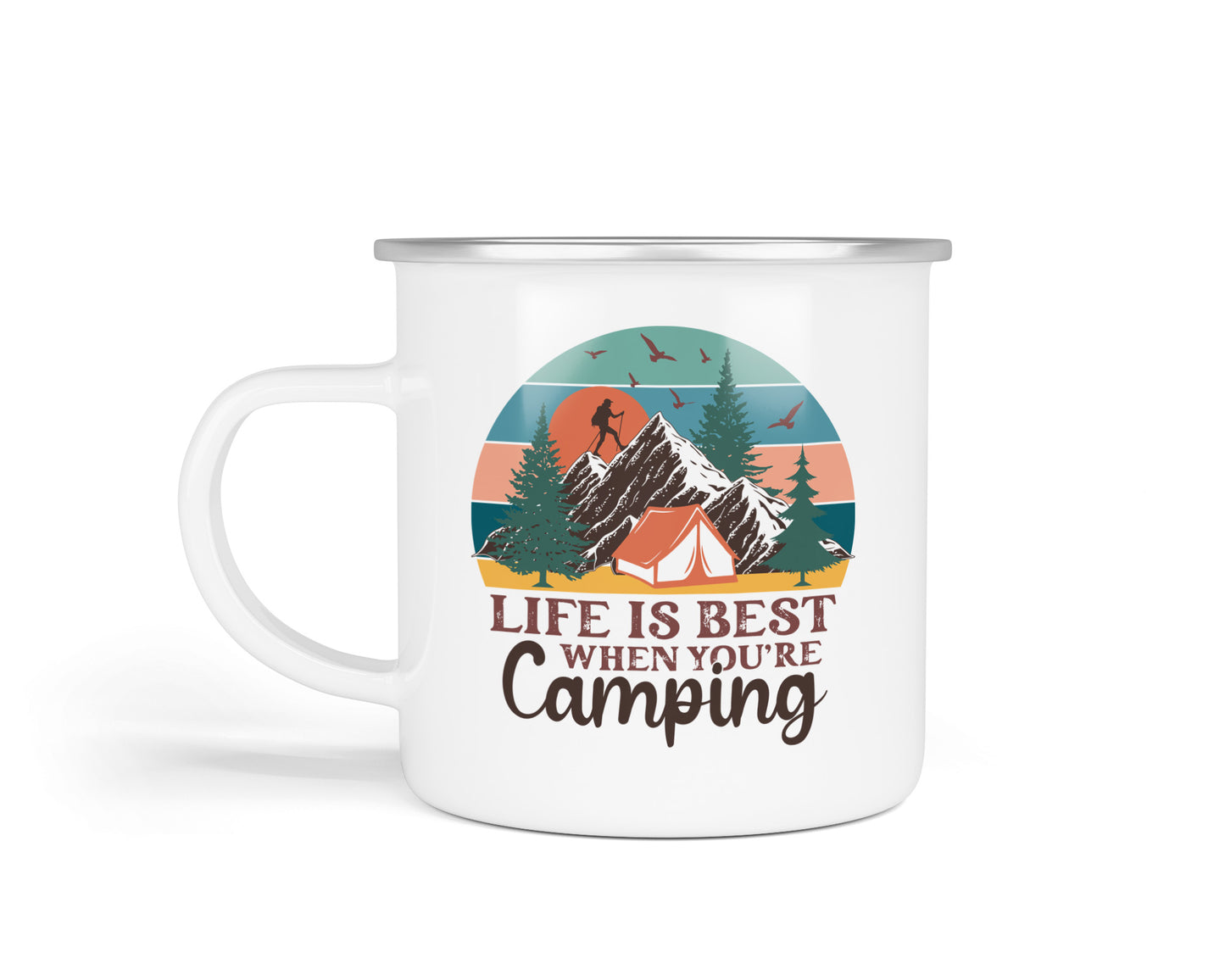 Colourful Retro Enamel Camping Mugs – Vibrant Designs for Outdoor Adventures