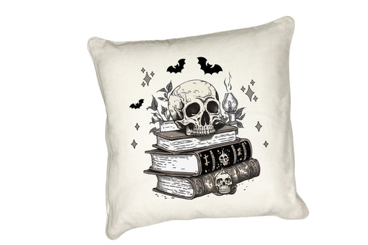 Skull & Books Cushion – Perfect for Book Lovers and Halloween Decor